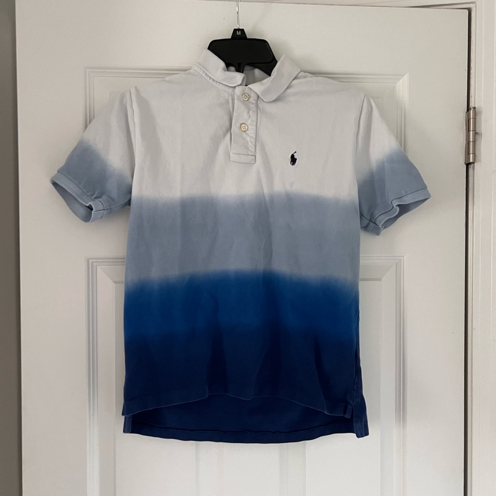 Ralph Lauren Polo Shirt Kids Large Striped Blue’s  Short Sleeve Cotton (14-16)